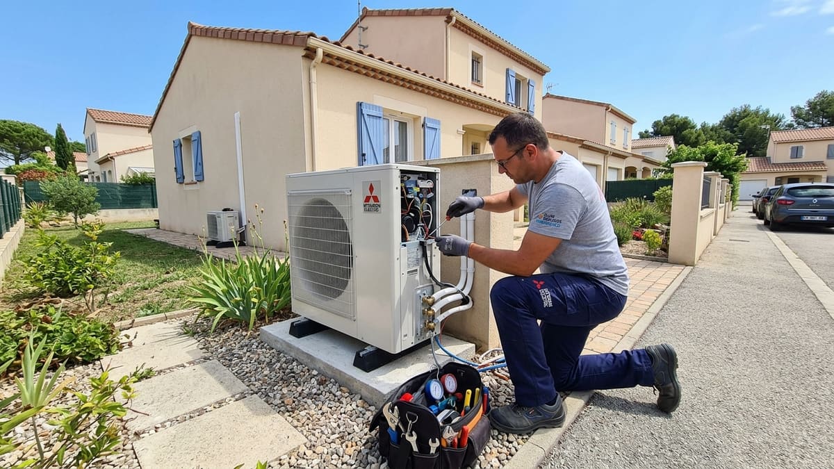 Technicien RGE vérifiant une pompe à chaleur à Marseille